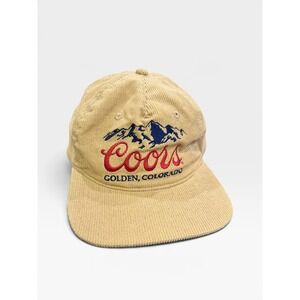 Coors Banquet Golden Colorado Corduroy Snapback Hat Tan Beer Mountain Logo Cap